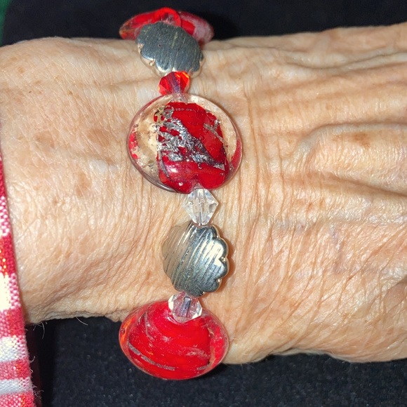 HAND CRAFTED MURANO red w/silver glass and st round beads w/toggle closing.  $30 - Picture 6 of 6